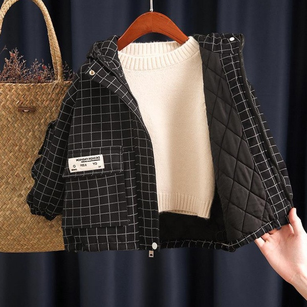 Παιδικό καρό μπουφάν με τσέπες κατάλληλο για αγόρια με ή χωρίς φόδρα