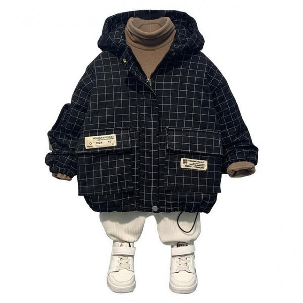 Παιδικό καρό μπουφάν με τσέπες κατάλληλο για αγόρια με ή χωρίς φόδρα