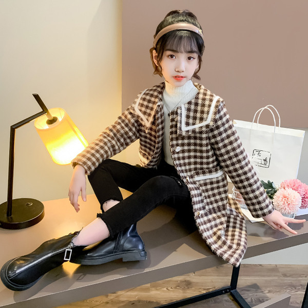 Παιδικό παλτό καρό για κορίτσια με κουμπιά και τσέπες