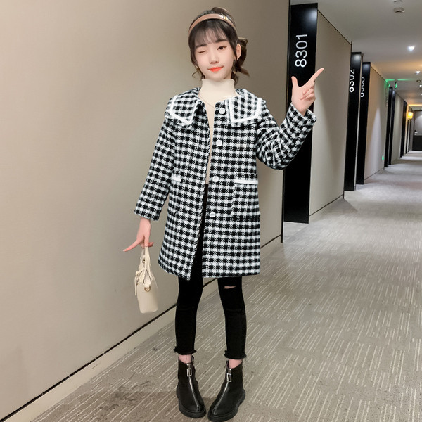 Παιδικό παλτό καρό για κορίτσια με κουμπιά και τσέπες