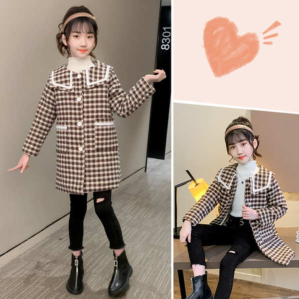 Παιδικό παλτό καρό για κορίτσια με κουμπιά και τσέπες