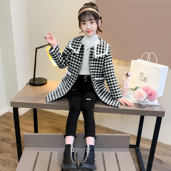 Παιδικό παλτό καρό για κορίτσια με κουμπιά και τσέπες