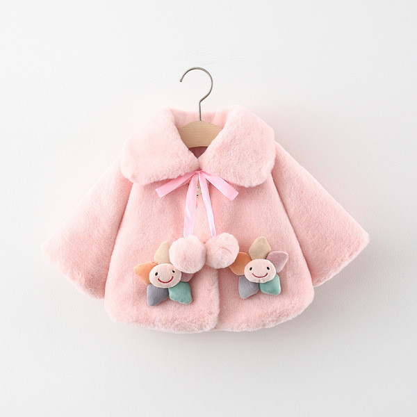 Moodne pompoonidega lastemantel tüdrukutele