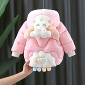 Laste kaasaegne talvejope 3D elemendiga kapuutsil ja seljal