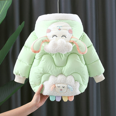 Laste kaasaegne talvejope 3D elemendiga kapuutsil ja seljal