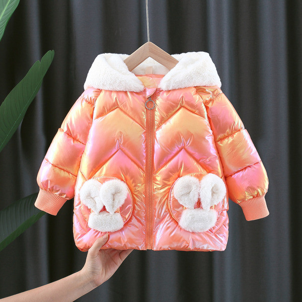 Μοντέρνο χειμερινό παιδικό μπουφάν για κορίτσια και κουκούλα