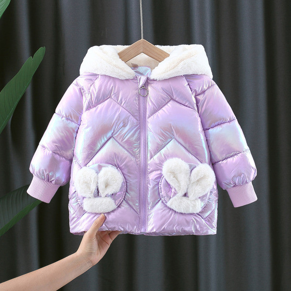 Μοντέρνο χειμερινό παιδικό μπουφάν για κορίτσια και κουκούλα