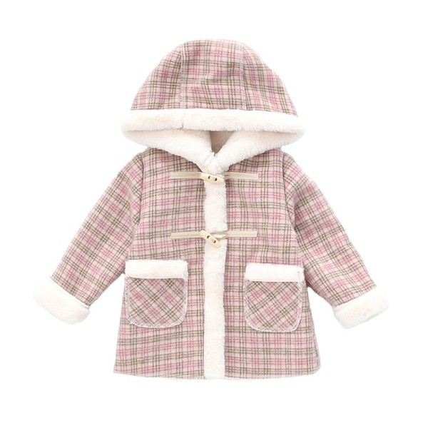 Παιδικό παλτό καρό με κουκούλα και τσέπες για κορίτσια