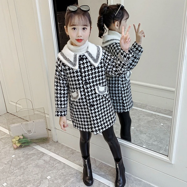 Νέο μοντέλο φθινοπωρινό καρό παλτό για κορίτσια