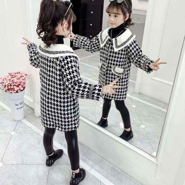 Νέο μοντέλο φθινοπωρινό καρό παλτό για κορίτσια