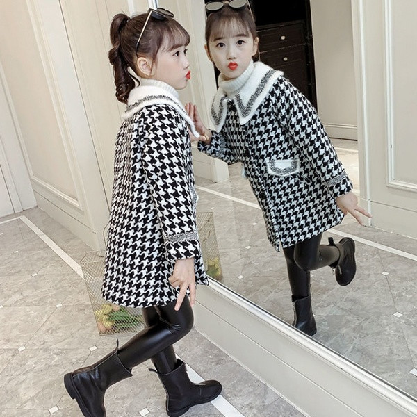 Νέο μοντέλο φθινοπωρινό καρό παλτό για κορίτσια