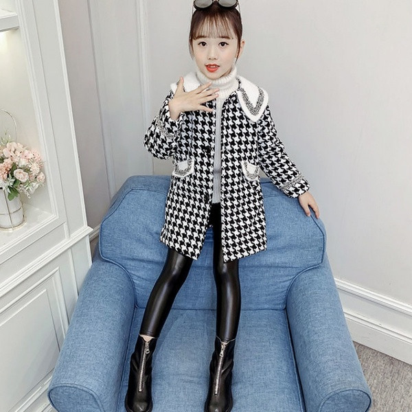 Νέο μοντέλο φθινοπωρινό καρό παλτό για κορίτσια