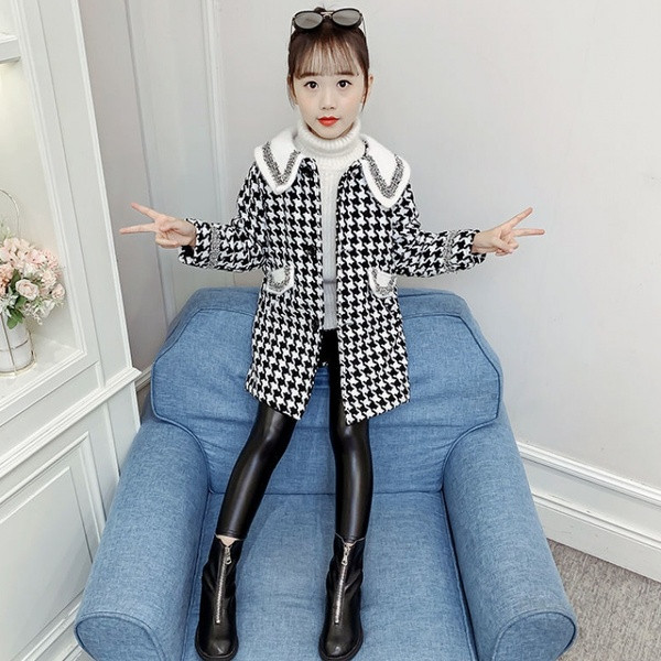 Νέο μοντέλο φθινοπωρινό καρό παλτό για κορίτσια