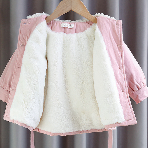 Roosa laste jope tüdrukutele nööpide ja vöörihmaga