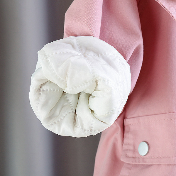 Μοντέρνο παιδικό μπουφάν για κορίτσια με κορδόνια στη μέση σε ροζ χρώμα