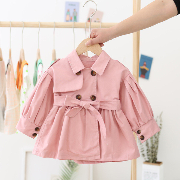 Μοντέρνο παιδικό παλτό με γιακά και ζώνη για κορίτσια