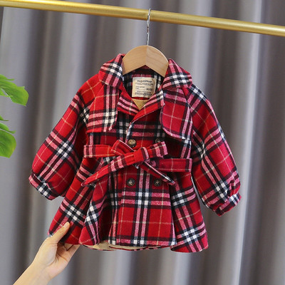 Ruuduline lastemantel tüdrukutele vöökohaga