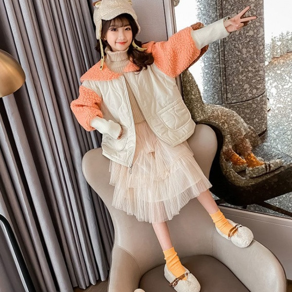 Moodne sooja voodriga sügistalvine jakk tüdrukutele