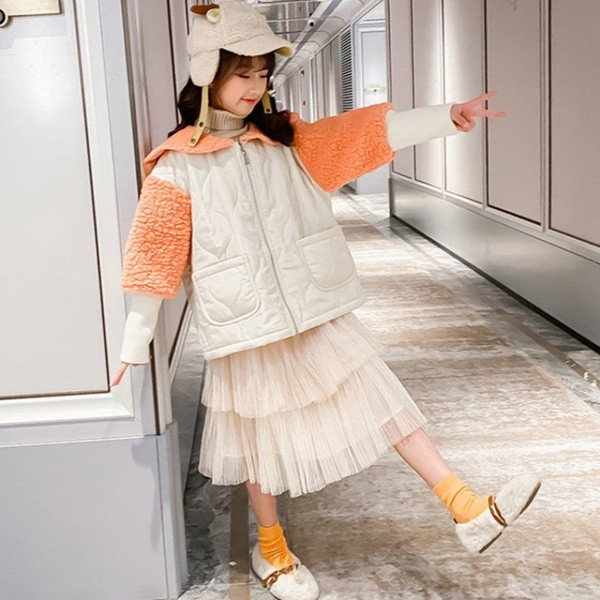 Moodne sooja voodriga sügistalvine jakk tüdrukutele