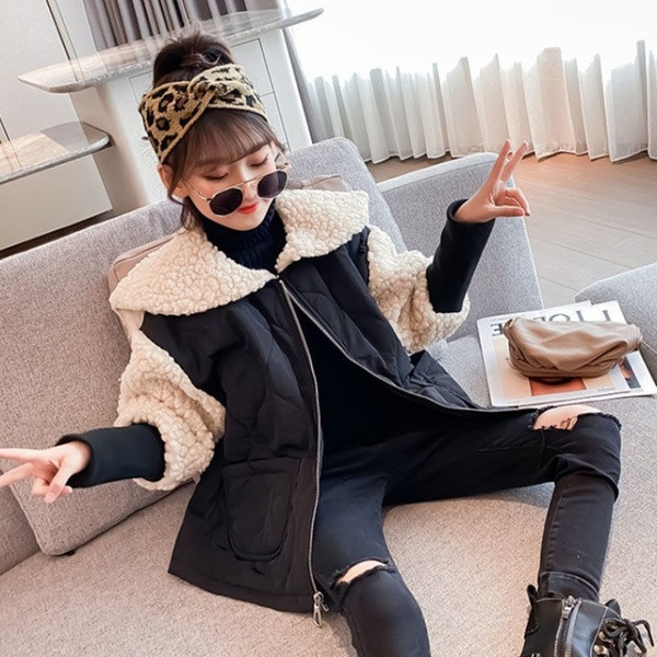 Moodne sooja voodriga sügistalvine jakk tüdrukutele