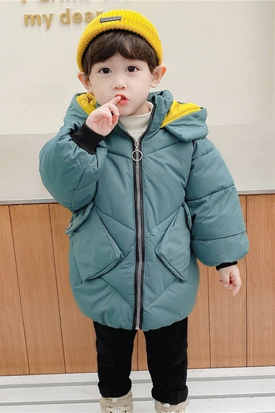 Pikk kapuutsiga ja lukuga laste jope poistele