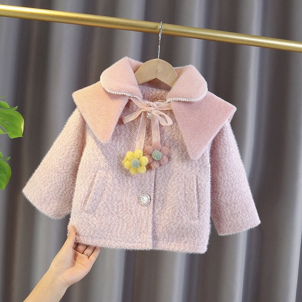 Μοντέρνο παιδικό παλτό για κορίτσια σε ροζ χρώμα