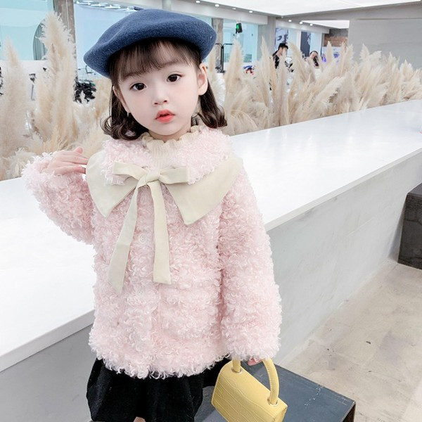 Νέο μοντέλο παιδικό μπουφάν με κορδέλα και κουμπιά σε μπεζ και ροζ χρώμα