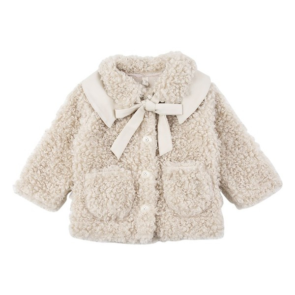 Νέο μοντέλο παιδικό μπουφάν με κορδέλα και κουμπιά σε μπεζ και ροζ χρώμα