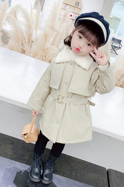 Μοντέρνο παιδικό παλτό με κουμπιά και ζώνη για κορίτσια