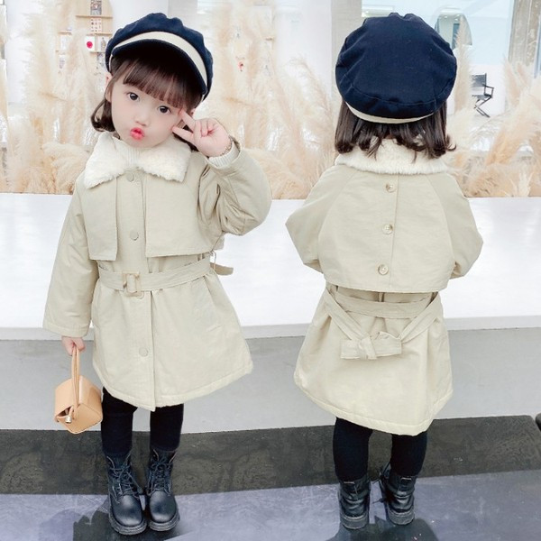 Μοντέρνο παιδικό παλτό με κουμπιά και ζώνη για κορίτσια