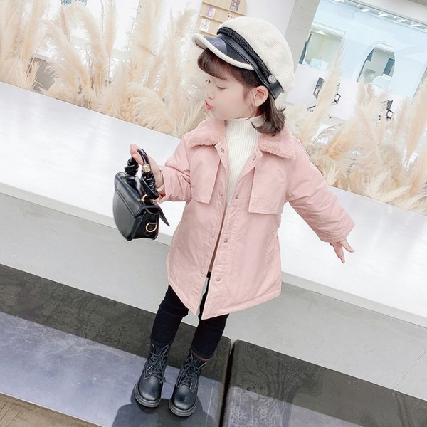Μοντέρνο παιδικό παλτό με κουμπιά και ζώνη για κορίτσια