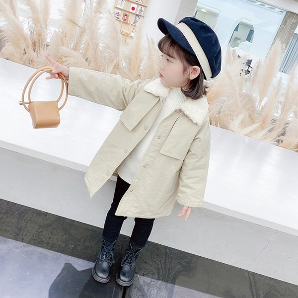 Μοντέρνο παιδικό παλτό με κουμπιά και ζώνη για κορίτσια