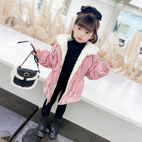 Καθημερινό παιδικό μπουφάν με κουκούλα και κορδόνια για κορίτσια