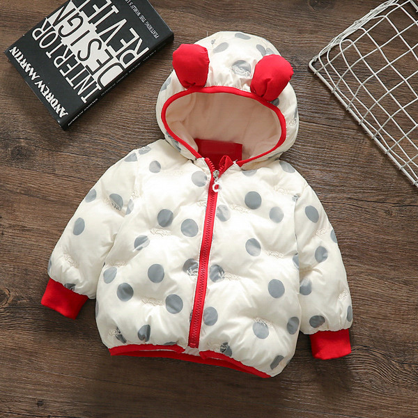 Casual παιδικό μπουφάν για κορίτσια σε λευκό χρώμα με κουκούλα και φερμουάρ