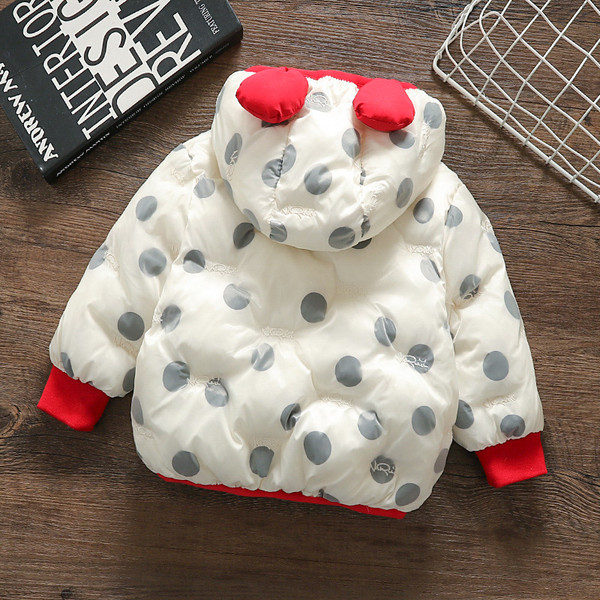 Casual παιδικό μπουφάν για κορίτσια σε λευκό χρώμα με κουκούλα και φερμουάρ