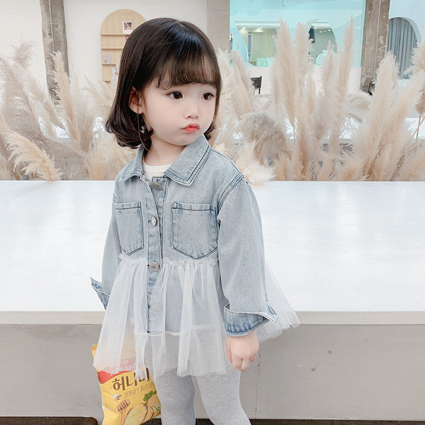 Παιδικό τζιν μπουφάν με τούλι και κουμπιά κατάλληλα για κορίτσια