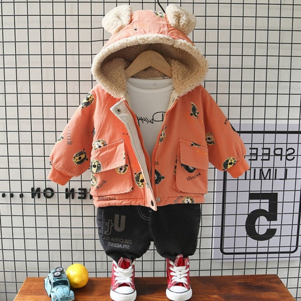 Dječja jakna s mekom podstavom s kapuljačom i printom u boji