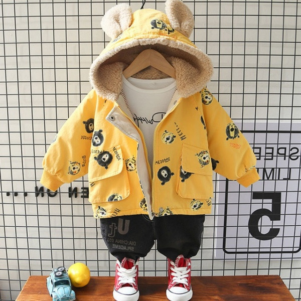 Dječja jakna s mekom podstavom s kapuljačom i printom u boji