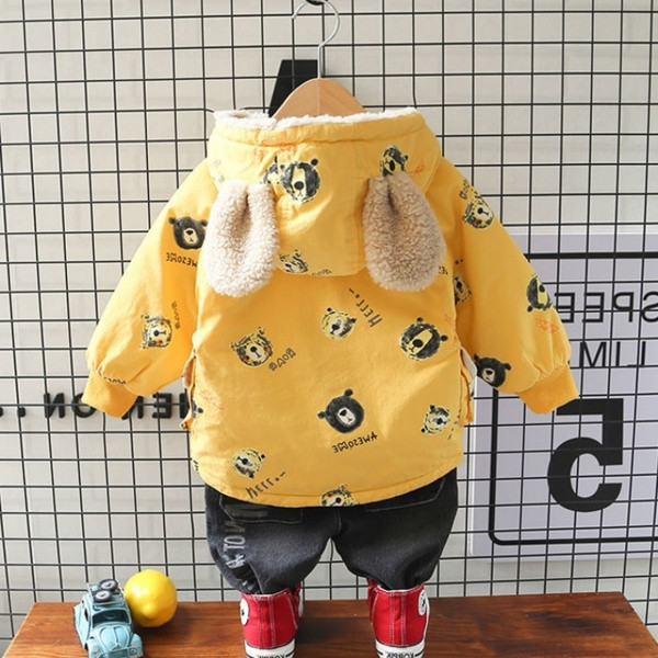 Dječja jakna s mekom podstavom s kapuljačom i printom u boji