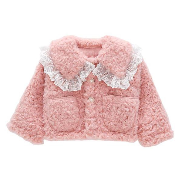 Tüdrukutele sobiv pitsi ja taskutega laste sulejope