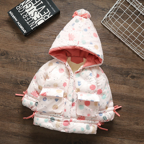 Dnevna dječja jakna za djevojčice s kapuljačom i uzorkom u boji