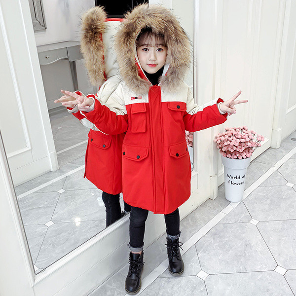 Παιδικό μοντέρνο μακρύ μπουφάν με γούνα