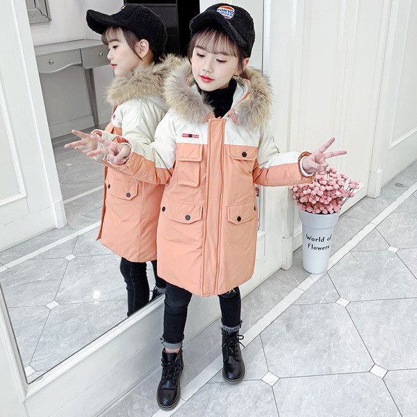 Παιδικό μοντέρνο μακρύ μπουφάν με γούνα