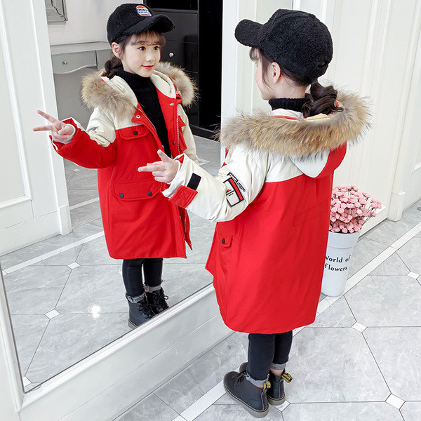 Παιδικό μοντέρνο μακρύ μπουφάν με γούνα