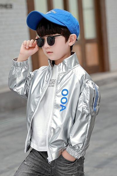 Jesenska dječja jakna za dječake sa natpisom i patentnim zatvaračem