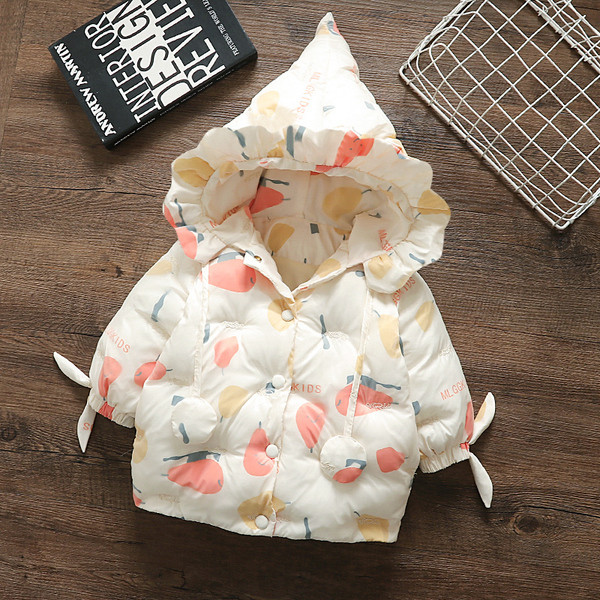 Μοντέρνο παιδικό μπουφάν για κορίτσια με κουκούλα και μοτίβο χρώματος