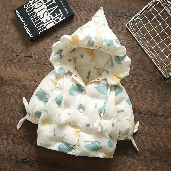 Μοντέρνο παιδικό μπουφάν για κορίτσια με κουκούλα και μοτίβο χρώματος