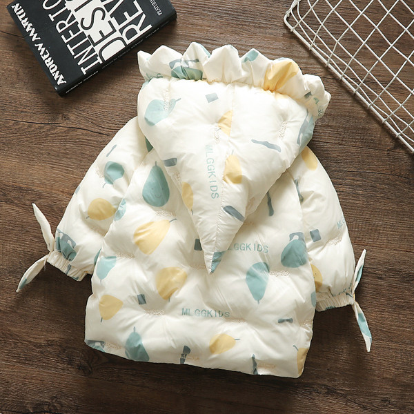 Μοντέρνο παιδικό μπουφάν για κορίτσια με κουκούλα και μοτίβο χρώματος