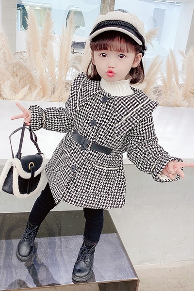 Καθημερινό παιδικό καρό μπουφάν με κουμπιά και ζώνη κατάλληλο για κορίτσια