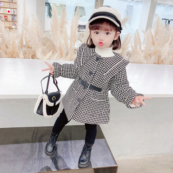 Καθημερινό παιδικό καρό μπουφάν με κουμπιά και ζώνη κατάλληλο για κορίτσια